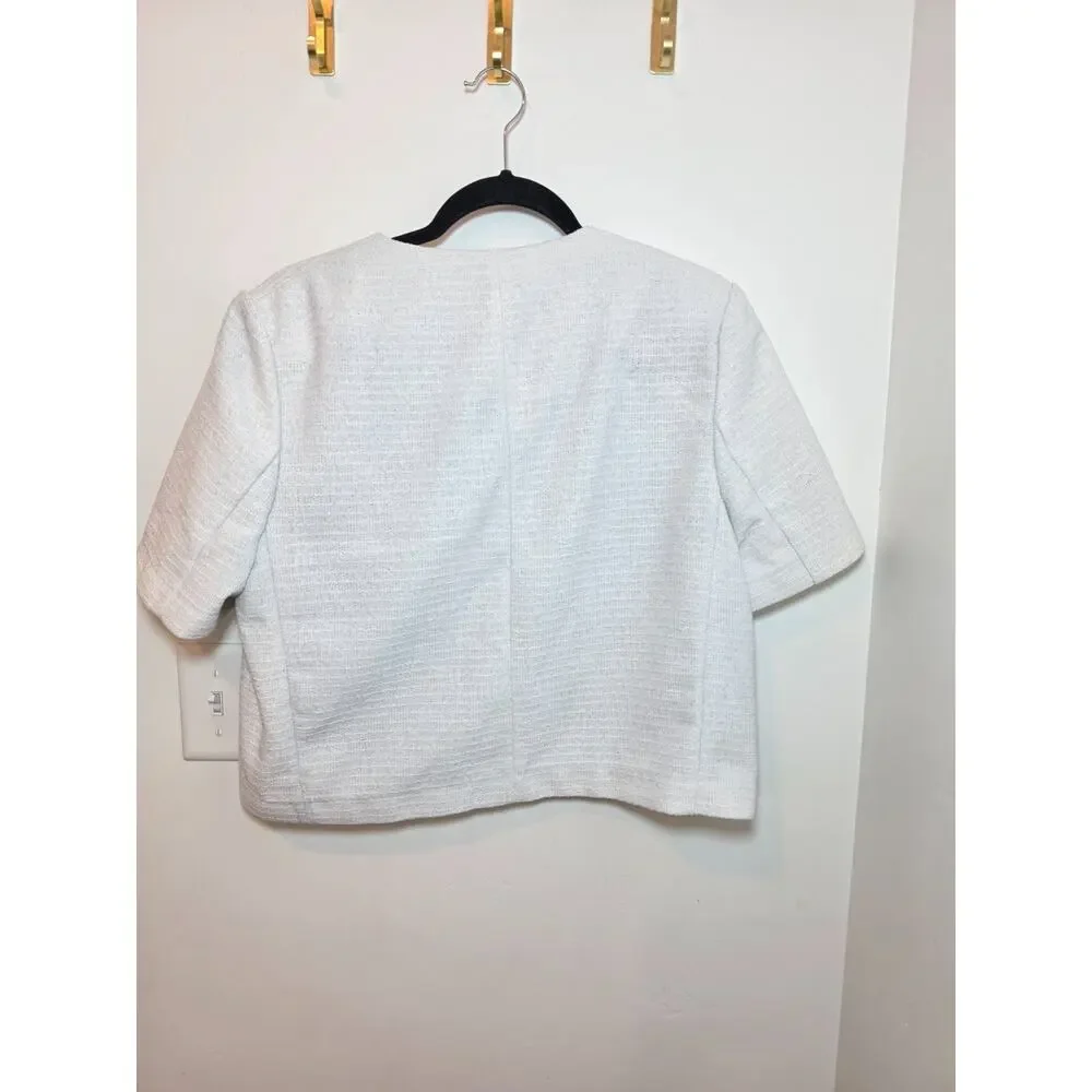 Women's Tweed Lady Jacket Large Sky Blue Cropped Gold Button Korean Old Money
